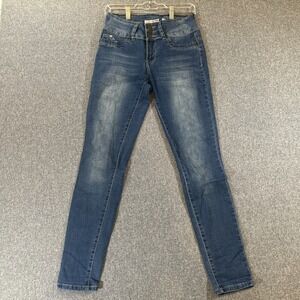 YMI WannaBettaButt Jeans Womens 7 Mid Rise Skinny Stretch Blue Denim 28x30